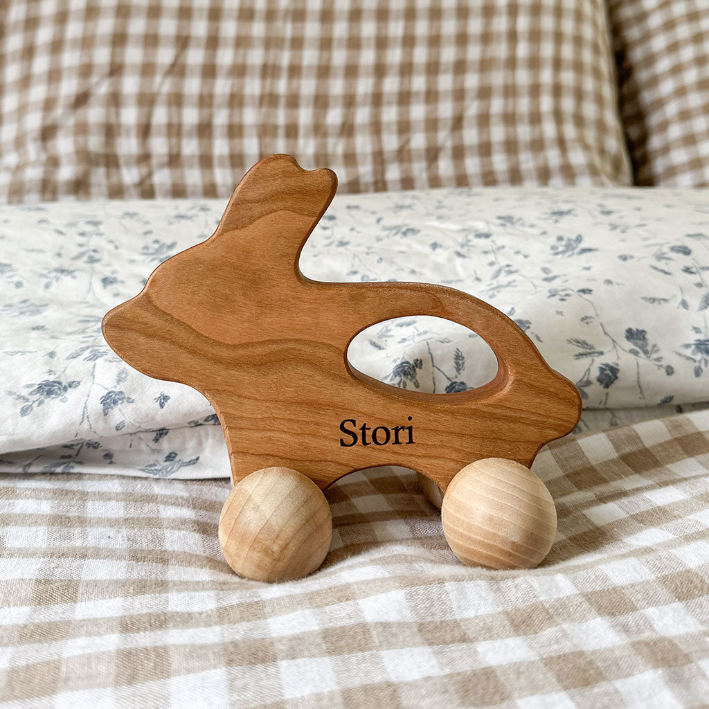 Wood Bunny Push Toy for toddlers easter basket gift personalized baby toys