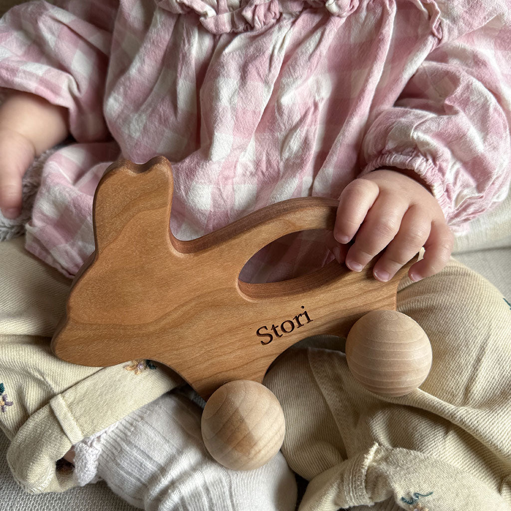 Wood Bunny Push Toy for toddlers easter birthday gift for one year old