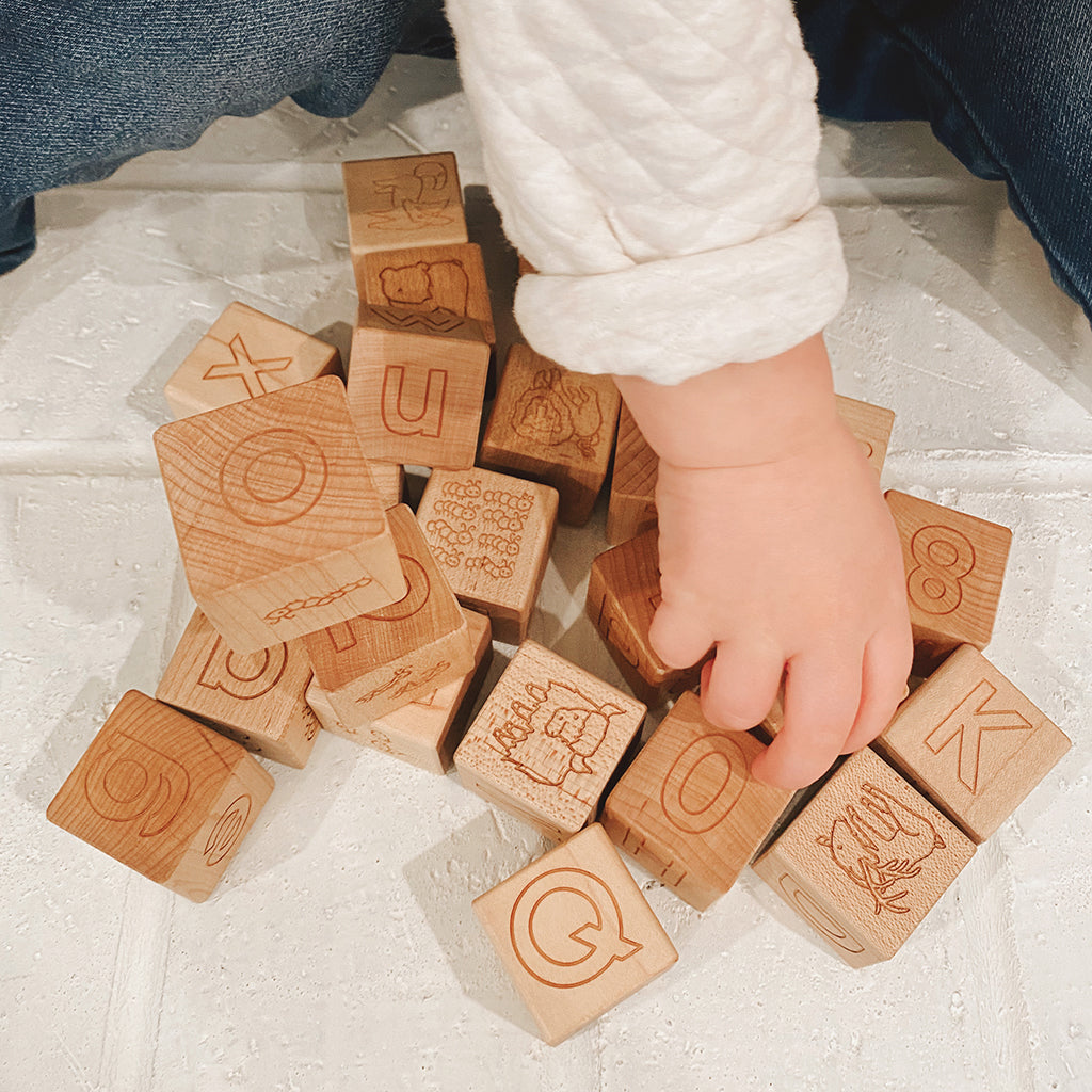 baby and toddler hand-drawn wood animal alphabet blocks Smiling Tree Toys