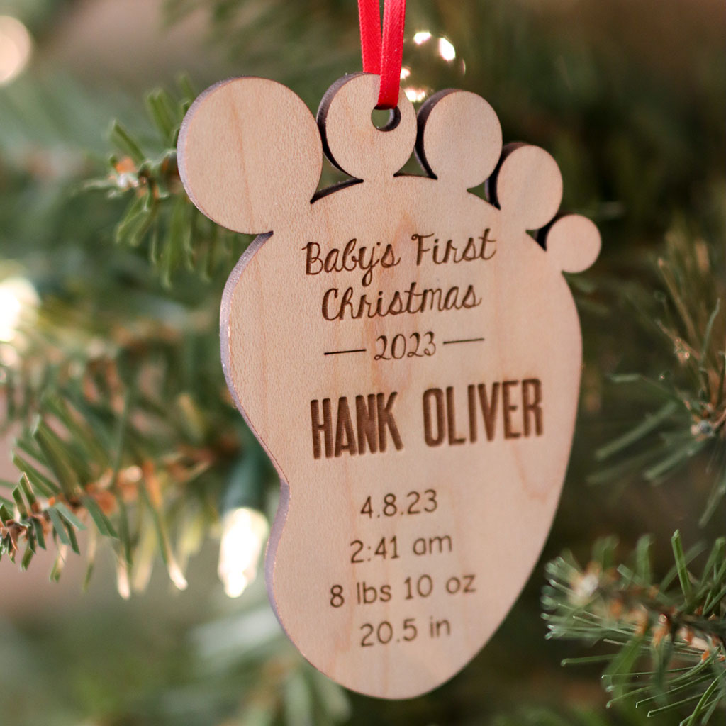 First Christmas wooden holiday ornament for baby