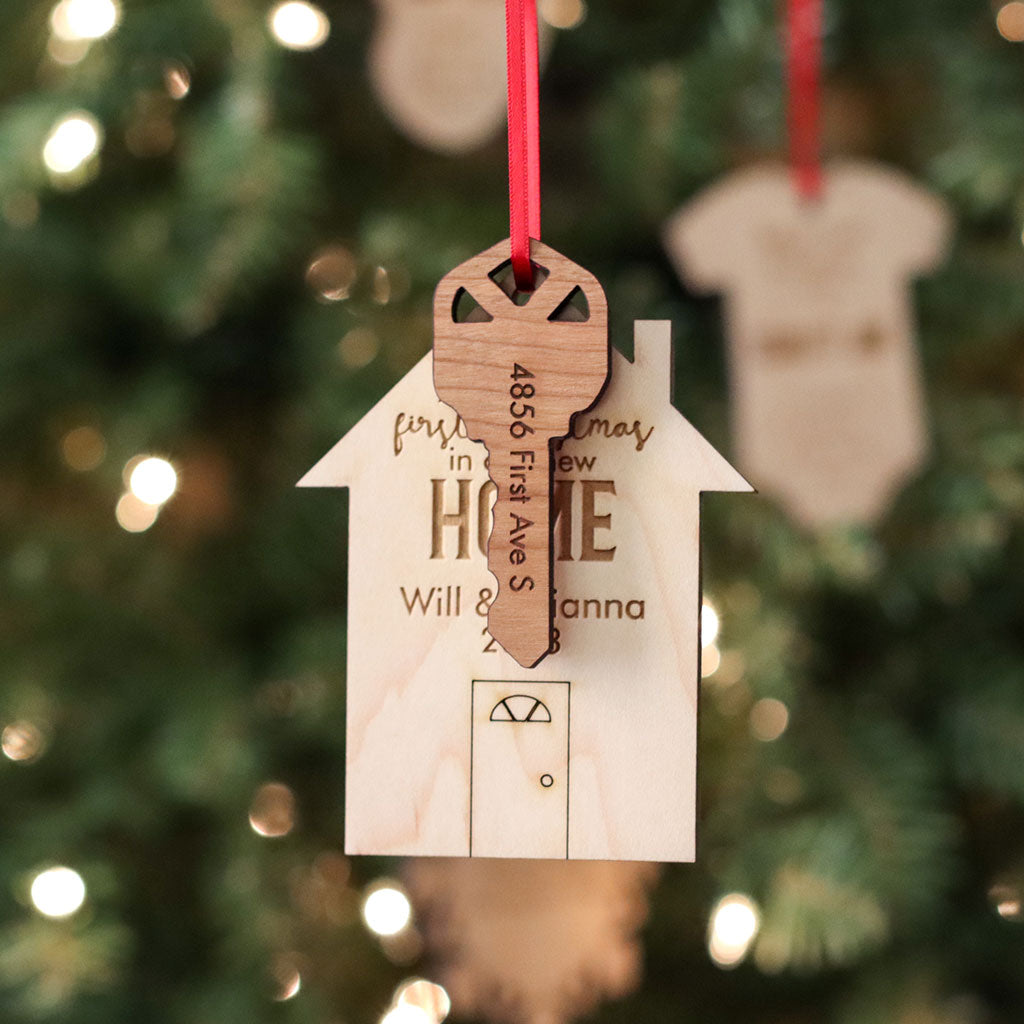 First Christmas in New Home realtor gift personalized wooden christmas ornaments