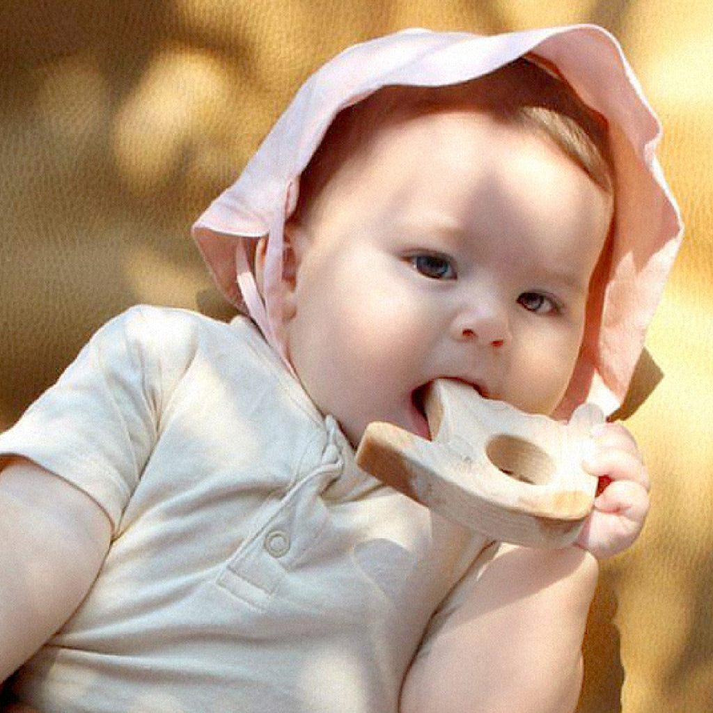 wood teether for baby natural teething pain relief personalized new baby toy gift