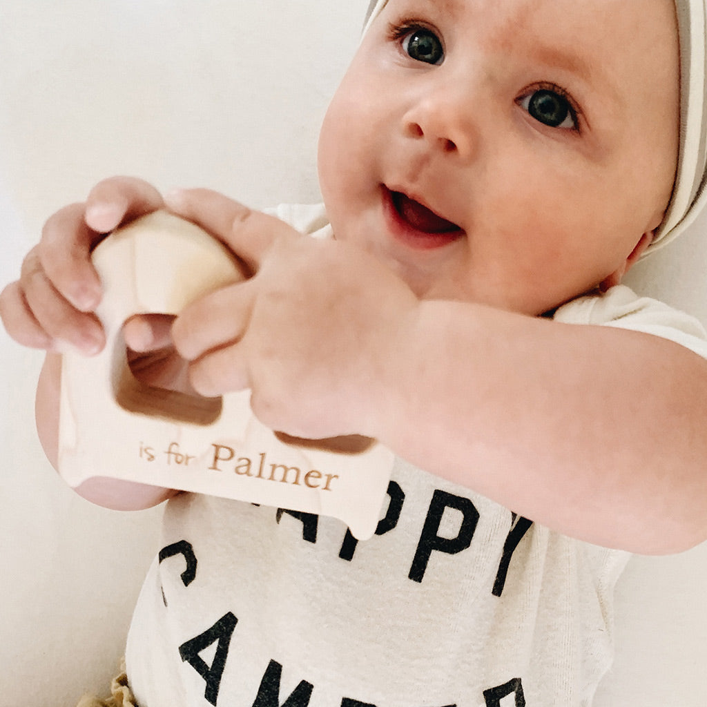 alphabet letter wood teether for baby love bird natural teething pain relief keepsake unique baby gift