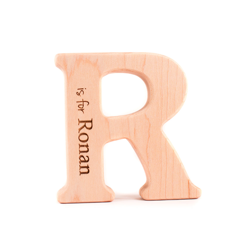 alphabet letter wood teether for baby love bird natural teething pain relief personalized keepsake unique baby gift