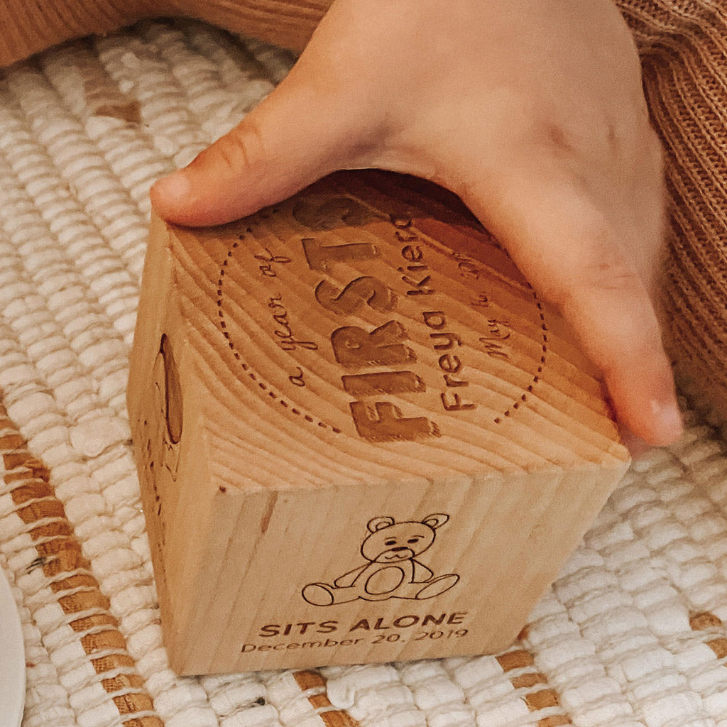 My Year of Firsts wood Keepsake Block first birthday gift idea for baby toddler Smiling Tree Toys