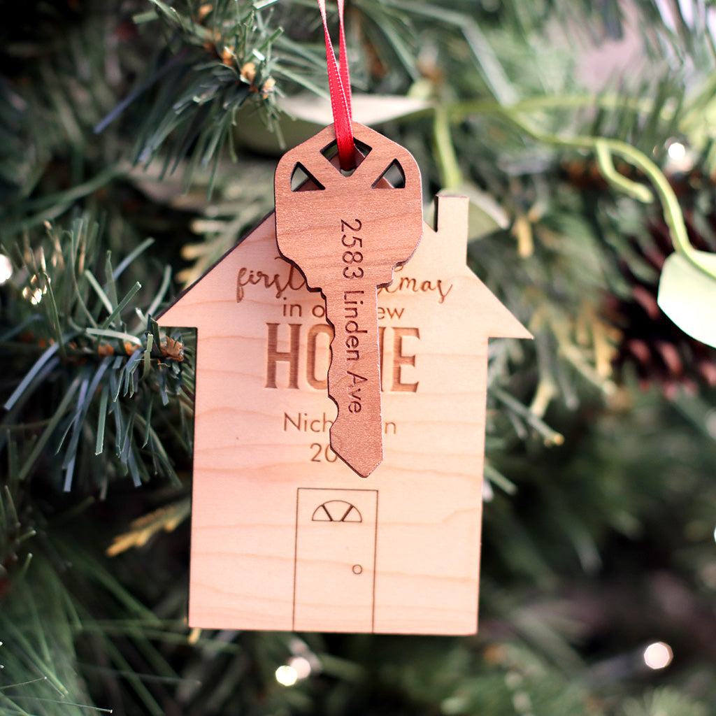 First Christmas in New Home realtor gift personalized wooden christmas ornaments