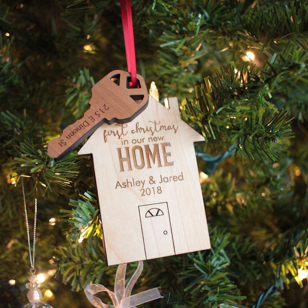 First Christmas in New Home realtor gift personalized wooden christmas ornaments