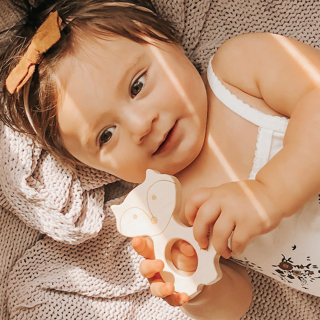 wood teethers for baby natural teething pain relief fox