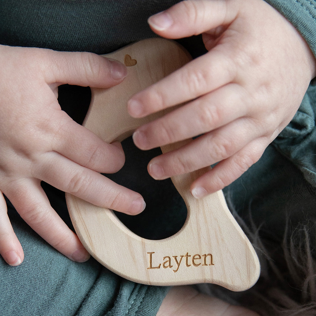 wood teether for baby love bird natural teething pain relief unique baby gift