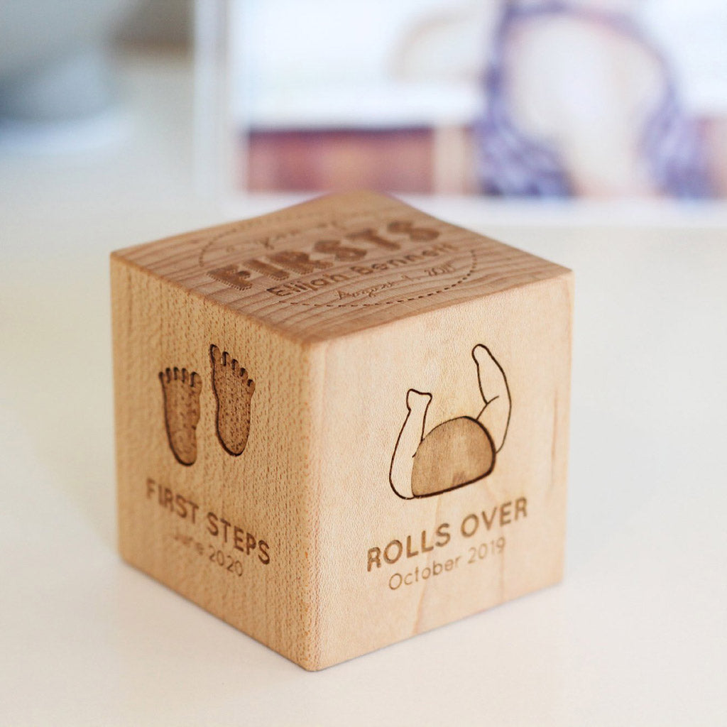 My Year of Firsts wooden Keepsake Block first birthday gift idea for baby toddler