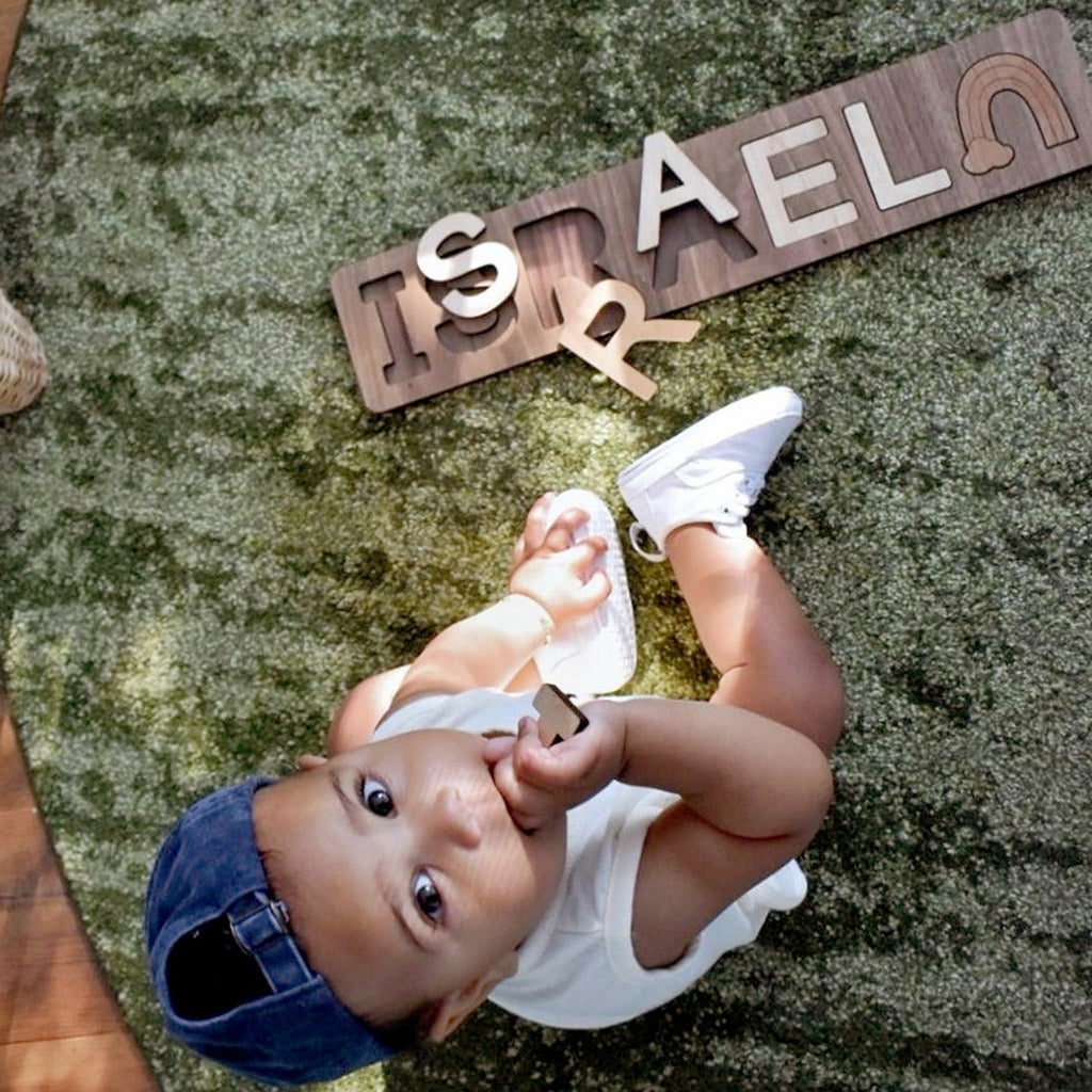 name puzzle wooden new baby gift nursery decor personalized educational toy for one year old