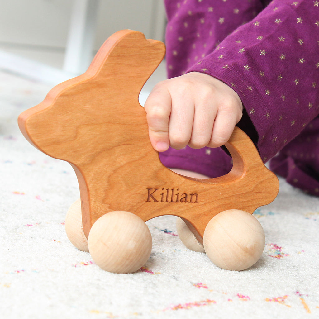 baby Easter gift - wooden push toy bunny