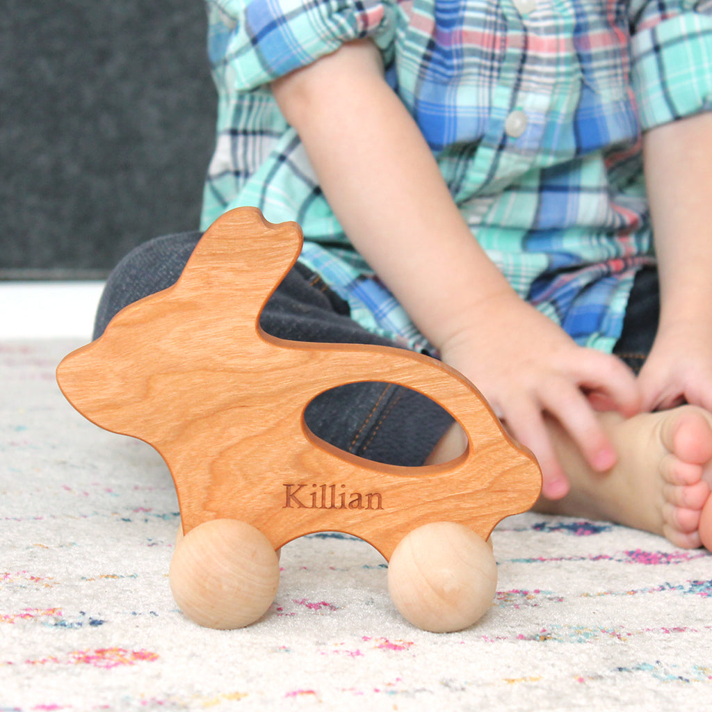 baby Easter gift - wooden push toy bunny