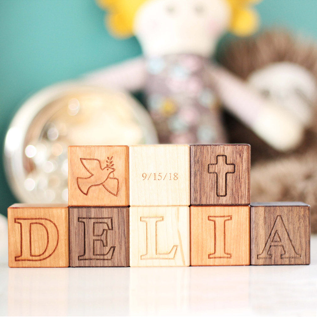 personalized alphabet name wooden blocks baby baptism gift