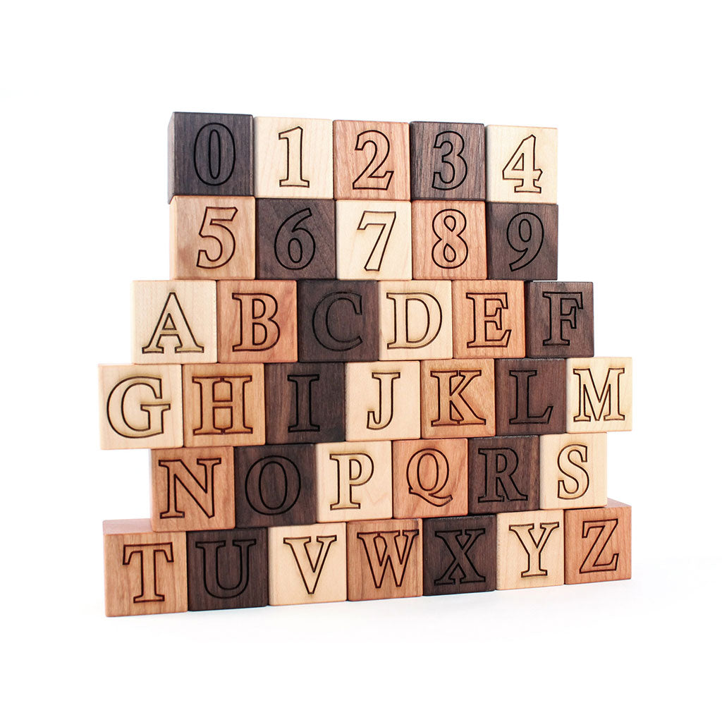 wooden alphabet number block set educational toys for kids