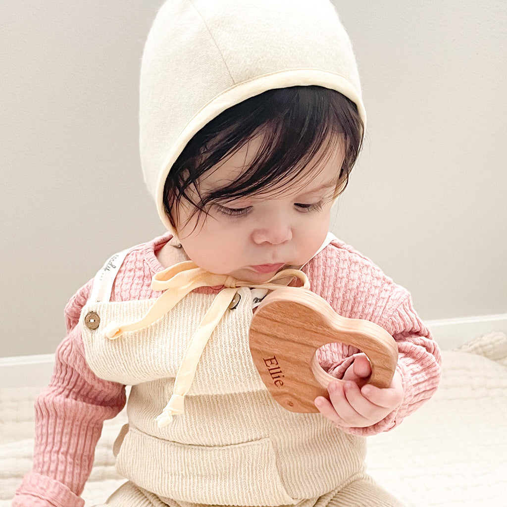 heart wooden rattles personalized newborn gift