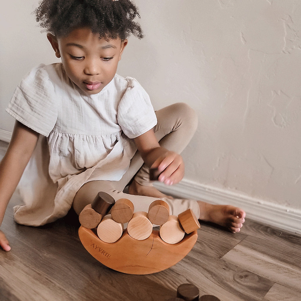 wood Smiling Moon Balancer for toddlers wooden montessori toys 