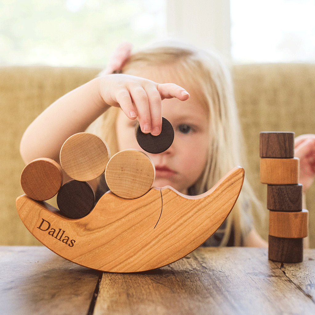 wood Smiling Moon Balancer for toddlers wooden montessori toys 